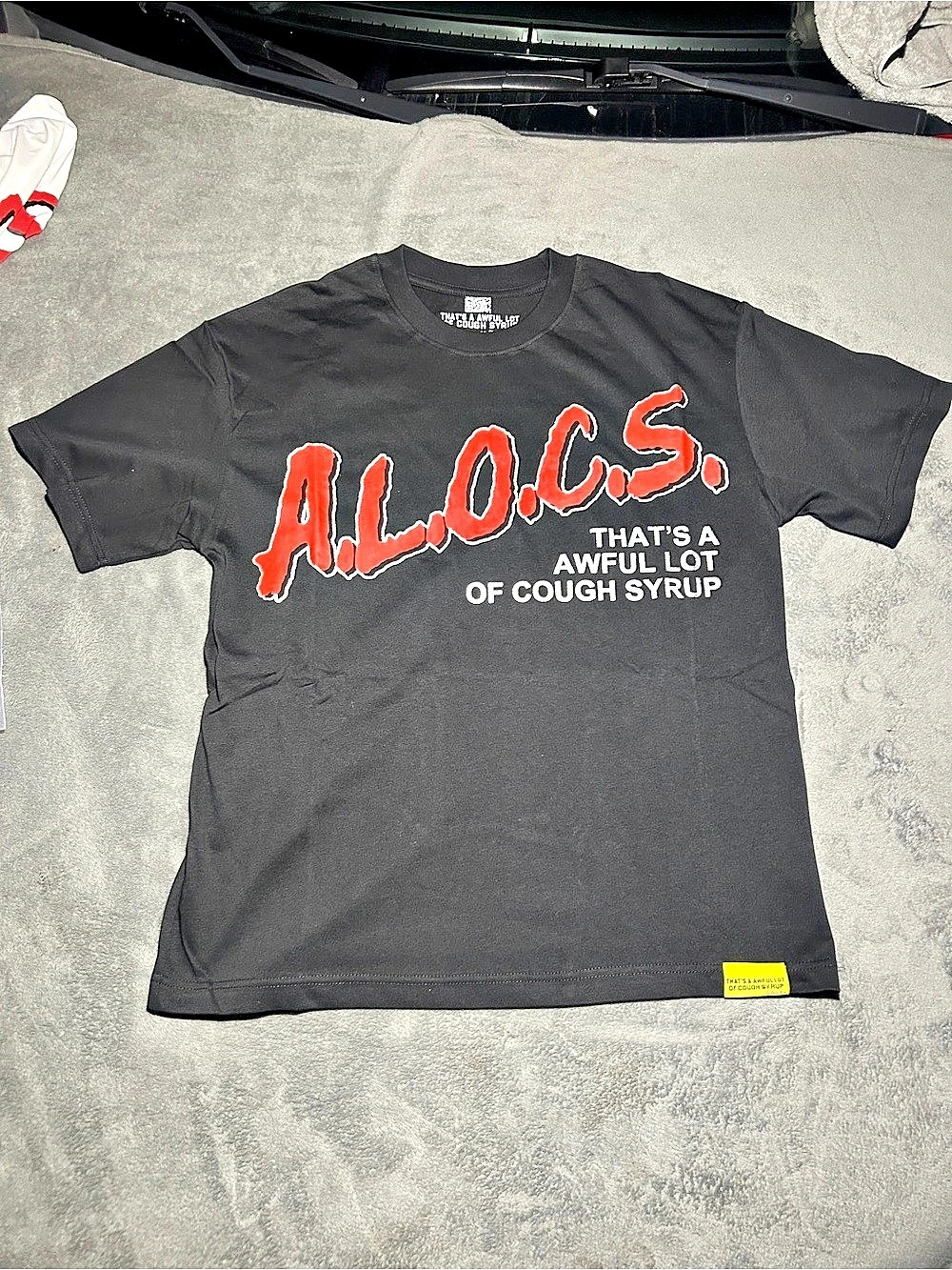 That's A Awful Lot of Cough Syrup ALO.C.S. Graphic Short Sleeve Tee in Black & N